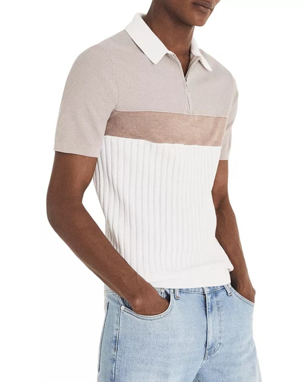 REISS Mercy Quarter Zip Colorblocked Polo Size XL